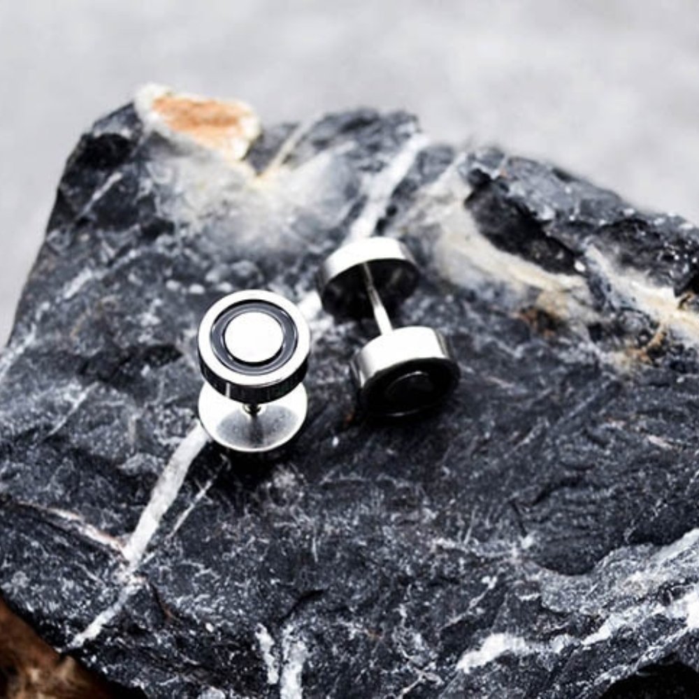 Black Ring Barbell Stud Earrings