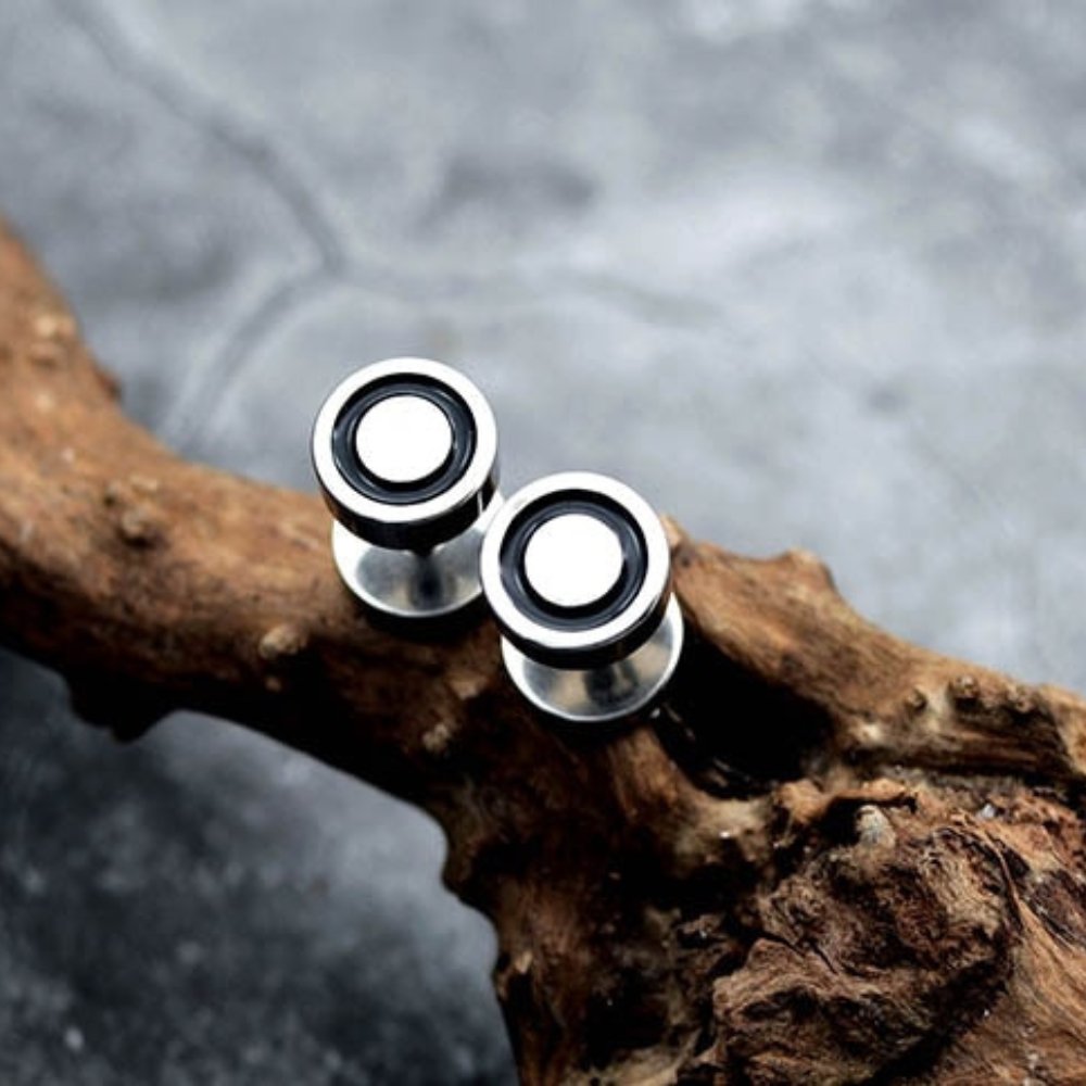 Black Ring Barbell Stud Earrings