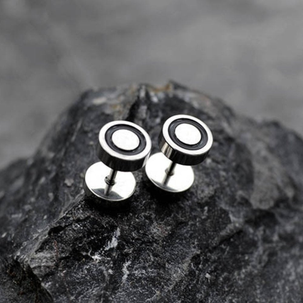 Black Ring Barbell Stud Earrings