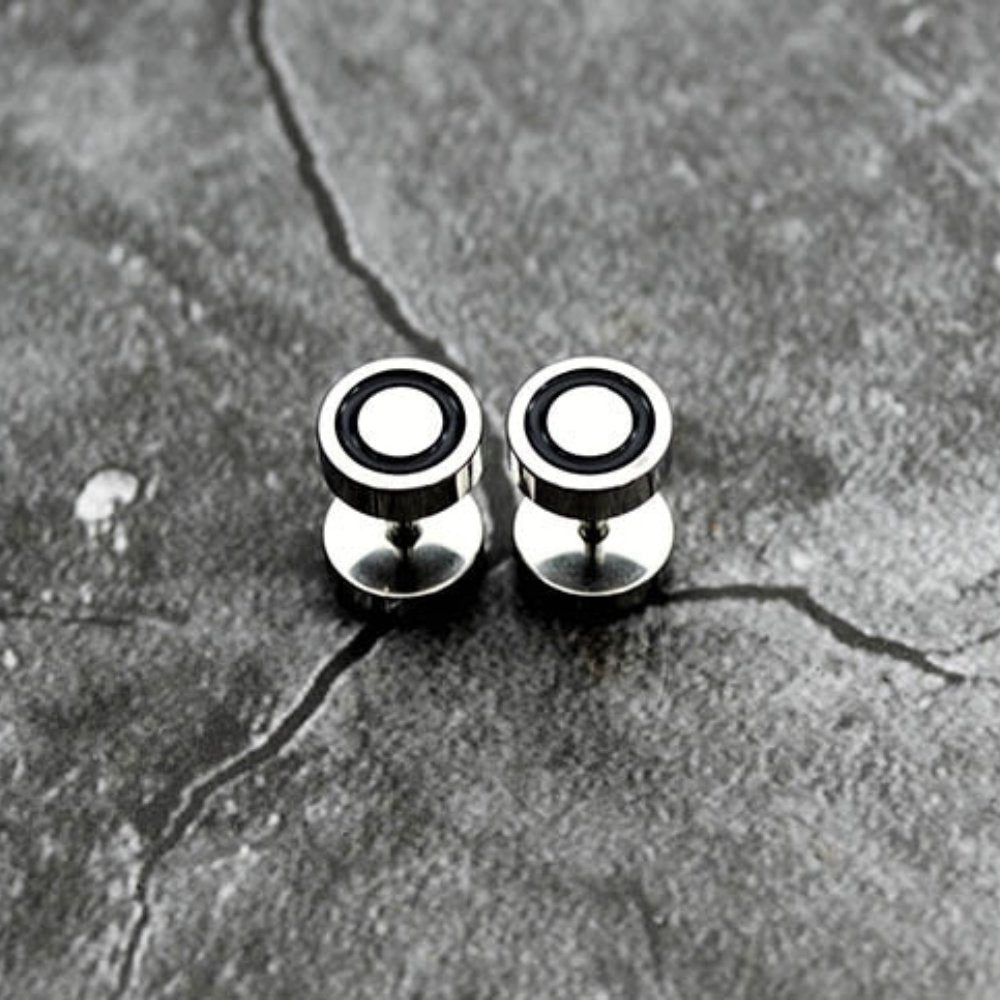 Black Ring Barbell Stud Earrings