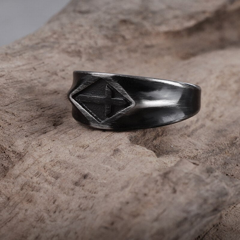 Black Sideway Cross Ring