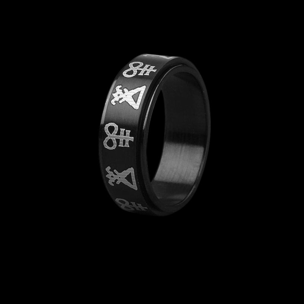 Black Sigil of Lucifer Spinner Ring - Chrome Cult