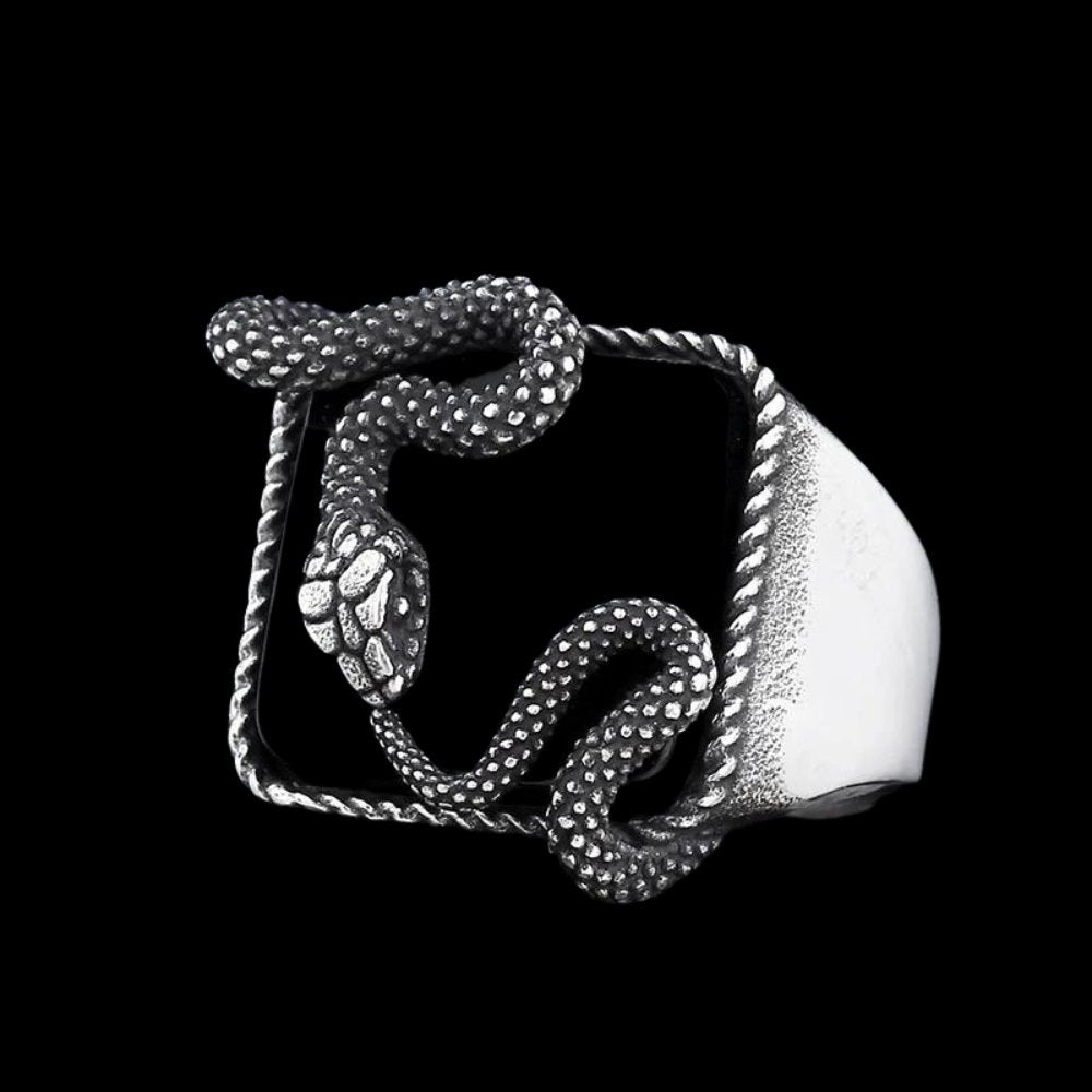 Black Stone Serpent Ring - Chrome Cult