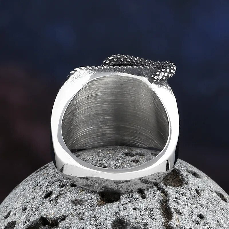 Black Stone Serpent Ring - Chrome Cult