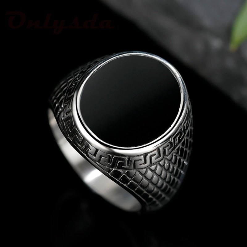 Black Stone Snakeskin Ring