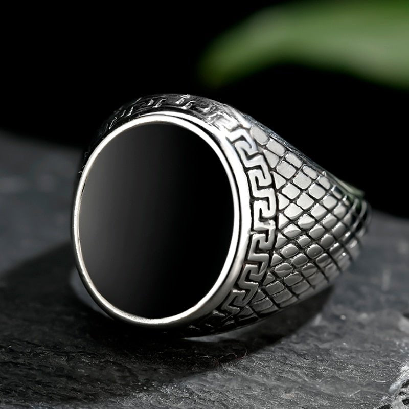 Black Stone Snakeskin Ring