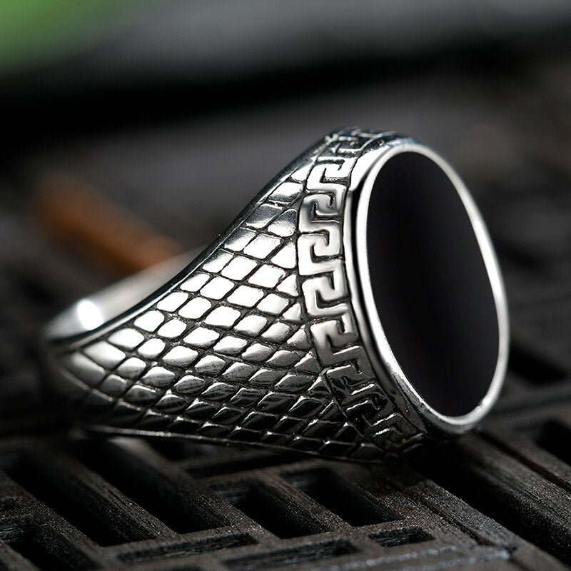 Black Stone Snakeskin Ring