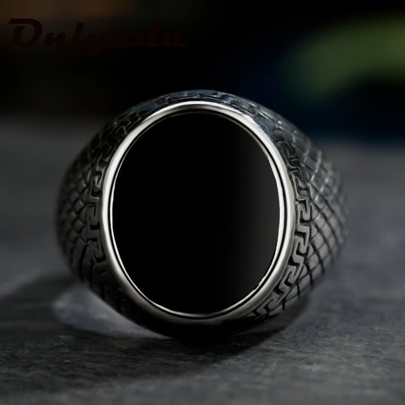 Black Stone Snakeskin Ring