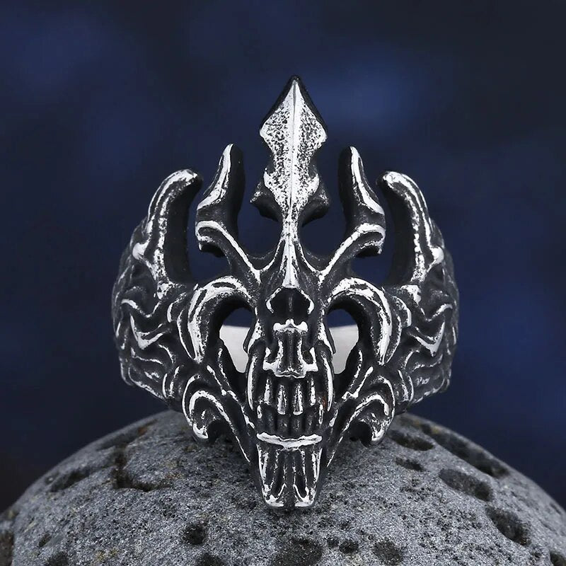 Blazing Skull Of Hell Ring - Chrome Cult