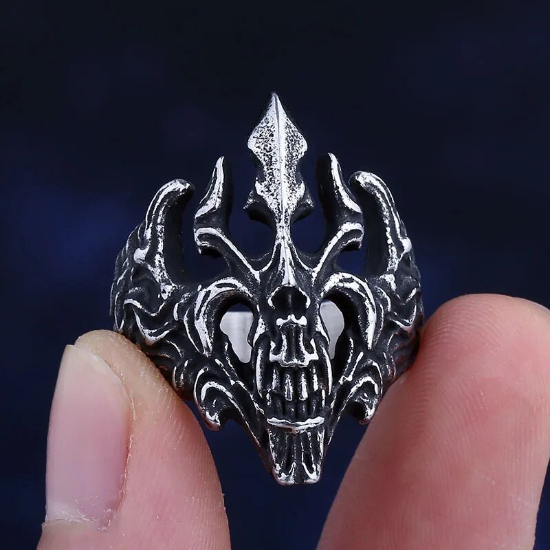 Blazing Skull Of Hell Ring - Chrome Cult