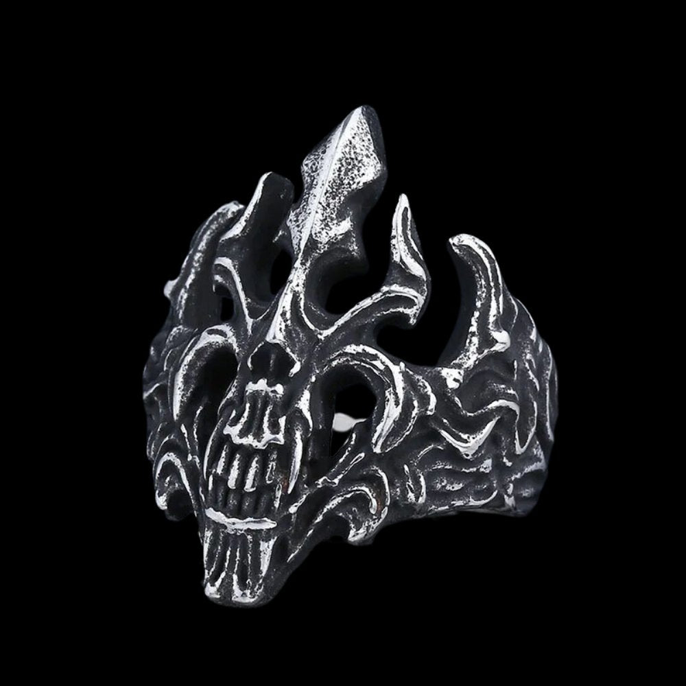 Blazing Skull Of Hell Ring - Chrome Cult