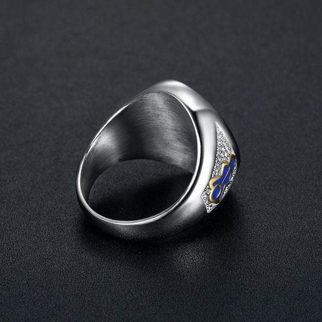 Blue Enamel Two Tone AG Masonic Ring