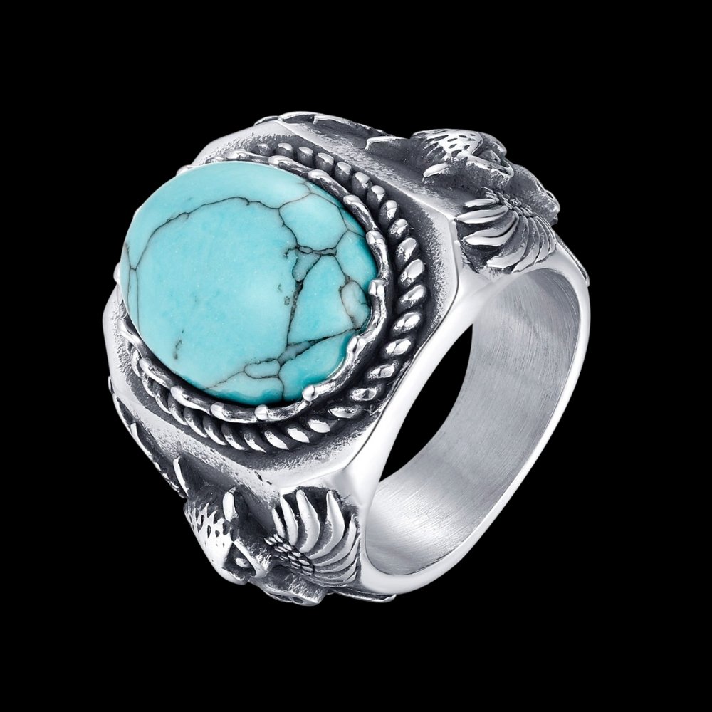 Blue Oval Gemstone Owl Signet Ring - Chrome Cult