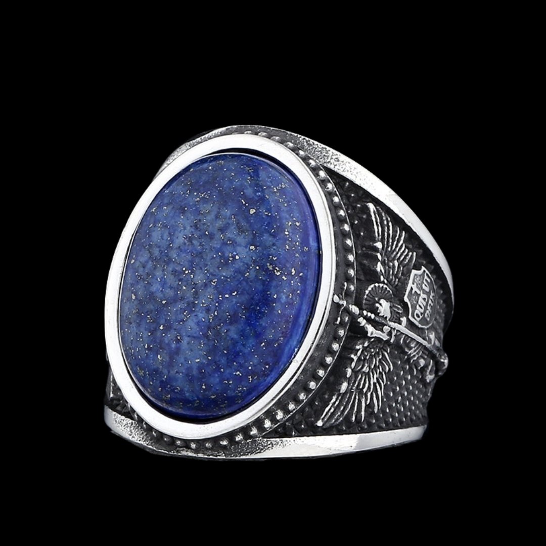 Blue Stone Archangel Gabriel Shield Ring - Chrome Cult