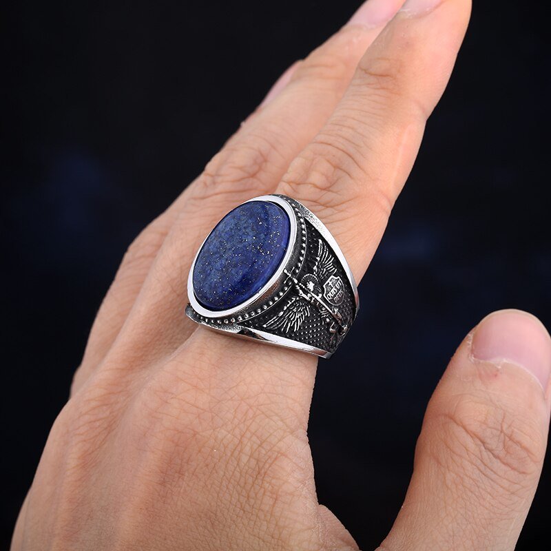 Blue Stone Archangel Gabriel Shield Ring - Chrome Cult