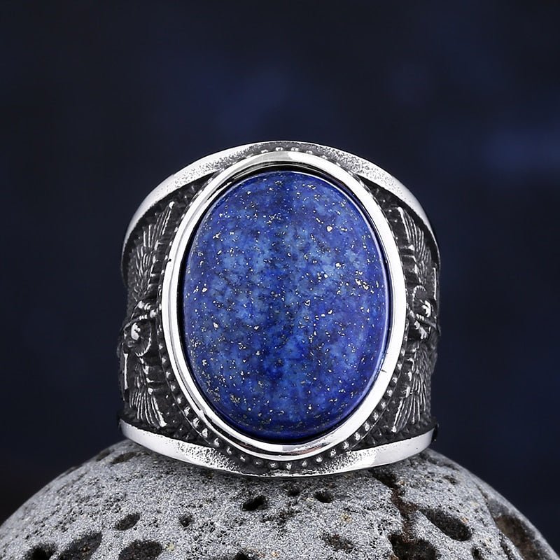 Blue Stone Archangel Gabriel Shield Ring - Chrome Cult