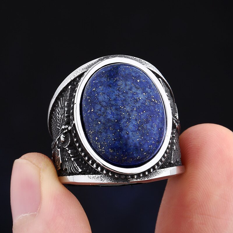 Blue Stone Archangel Gabriel Shield Ring - Chrome Cult