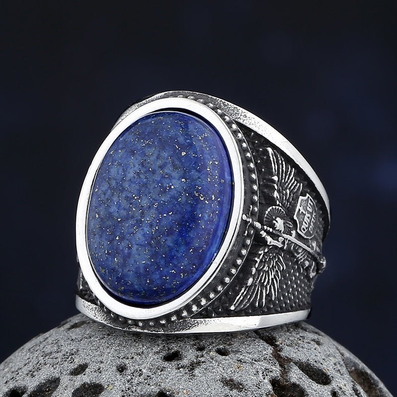 Blue Stone Archangel Gabriel Shield Ring - Chrome Cult