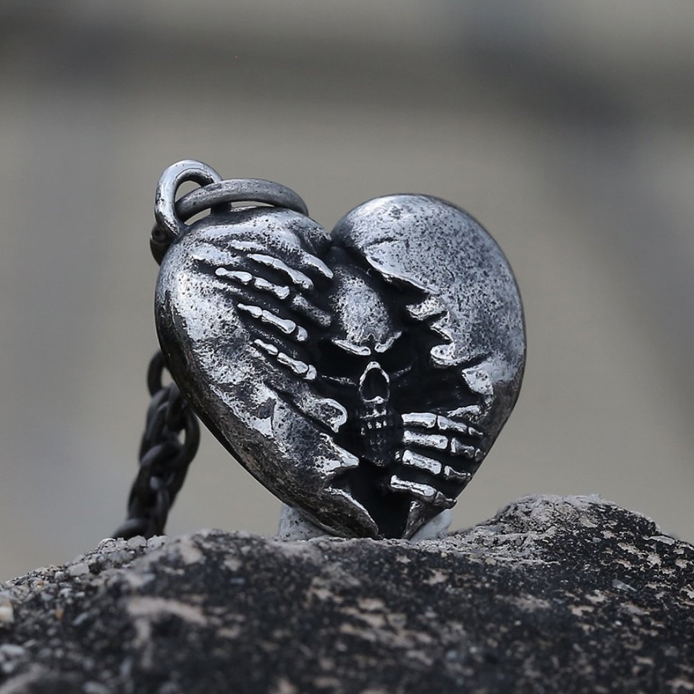 Broken Heart Skull Pendant - Chrome Cult