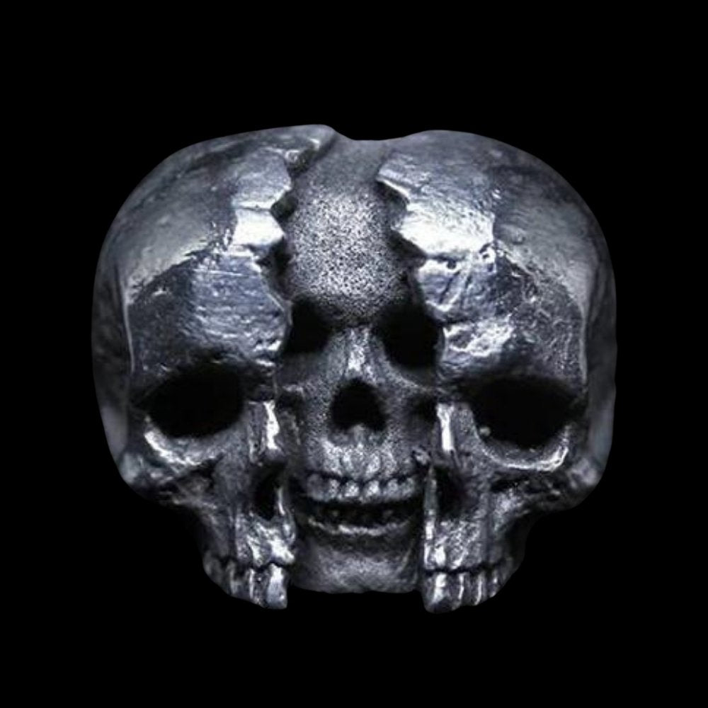 Calvarium Three-Headed Skulls Ring - Chrome Cult