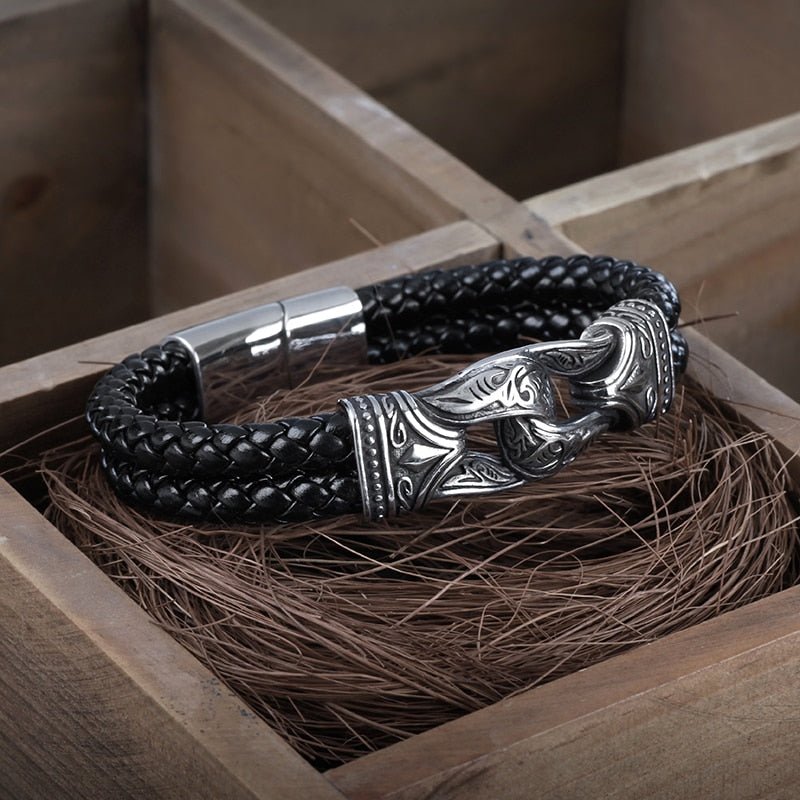 Carved Viking Leather Bracelet