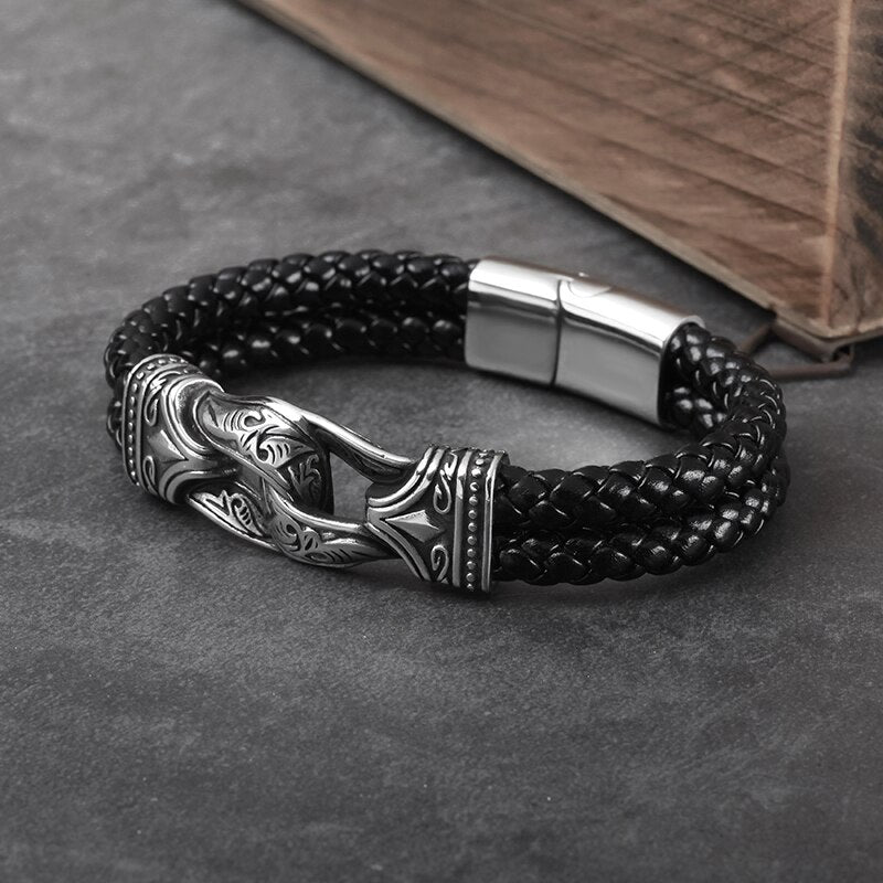 Carved Viking Leather Bracelet