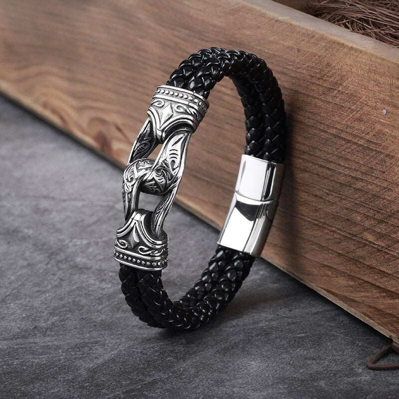 Carved Viking Leather Bracelet