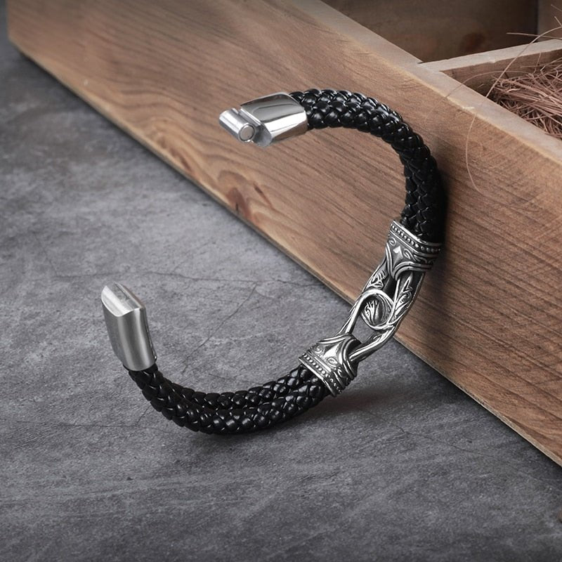 Carved Viking Leather Bracelet