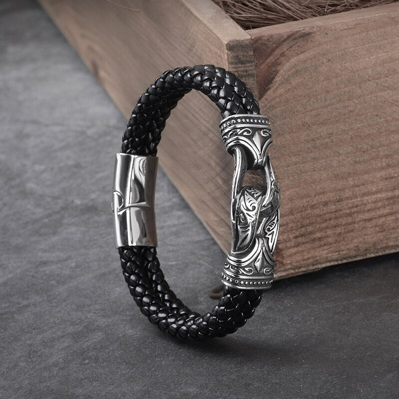 Carved Viking Leather Bracelet