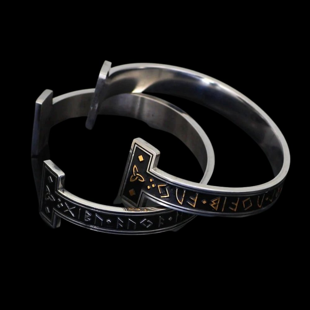 Celtic Knot Runes Viking Cuff Bracelet - Chrome Cult