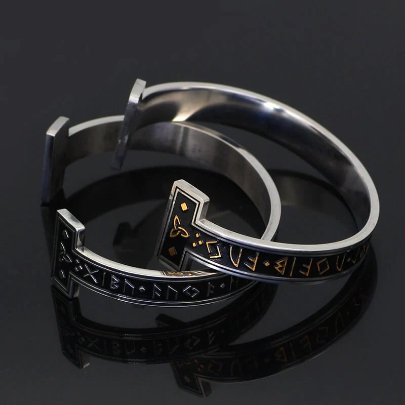 Celtic Knot Runes Viking Cuff Bracelet - Chrome Cult