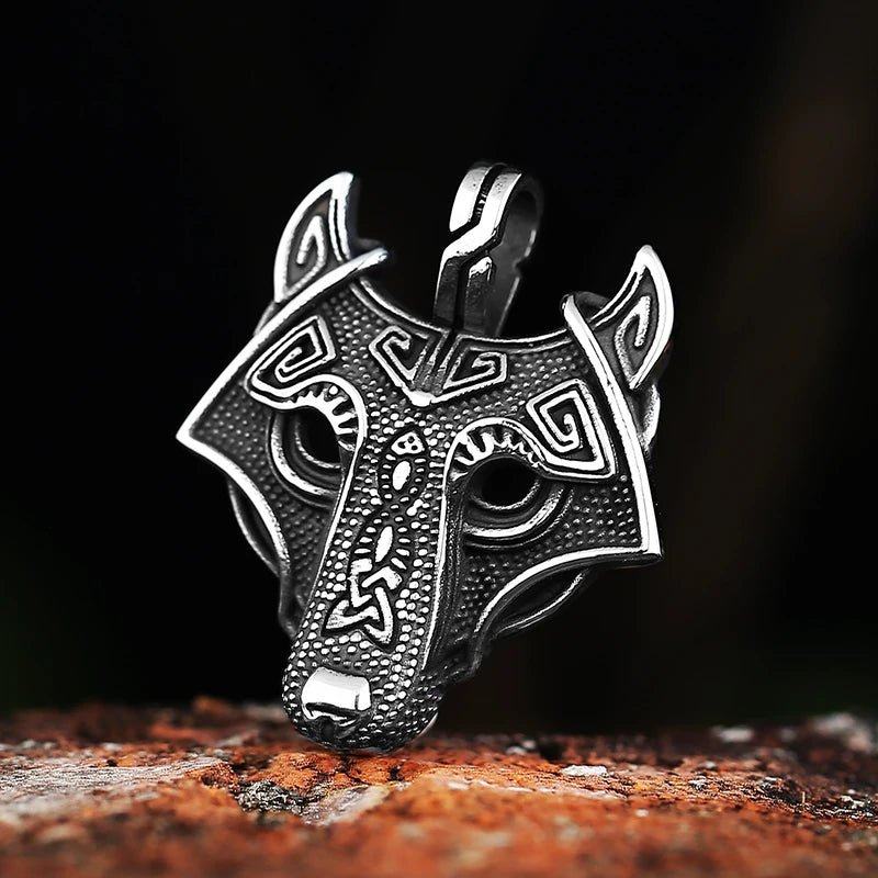 Celtic Knot Wolf Head Pendant - Chrome Cult