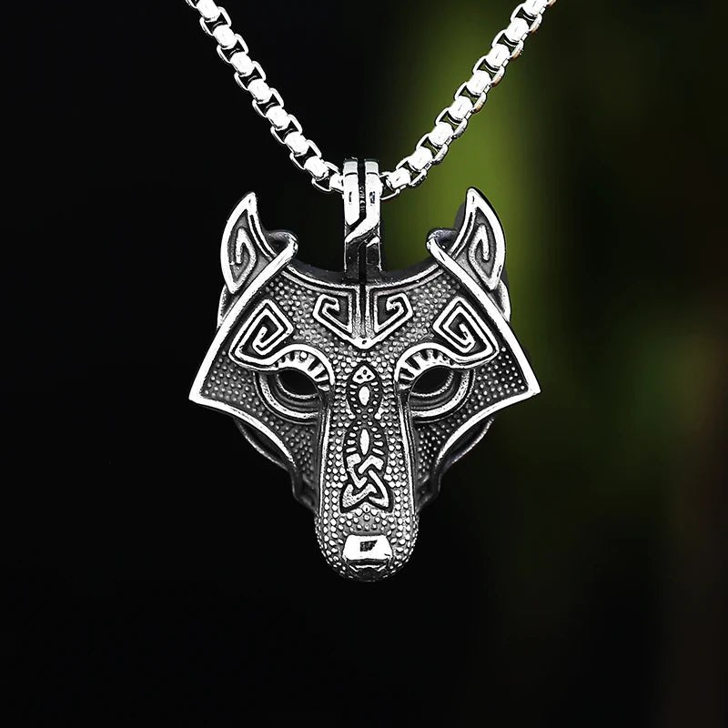 Celtic Knot Wolf Head Pendant - Chrome Cult