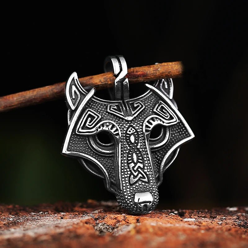 Celtic Knot Wolf Head Pendant - Chrome Cult
