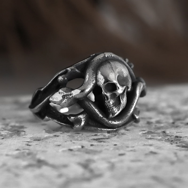 Coiled Snake Skull Ring