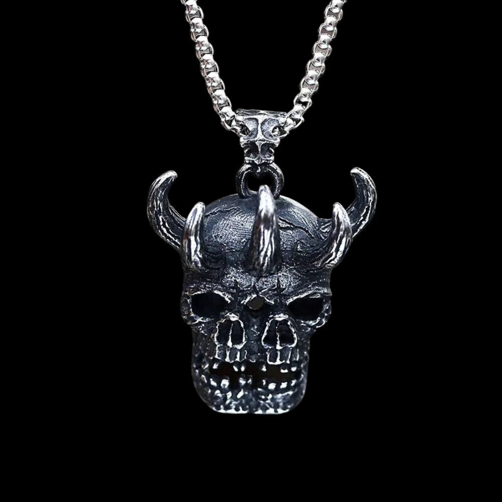 Conjoined Horned Twin Skulls Pendant - Chrome Cult