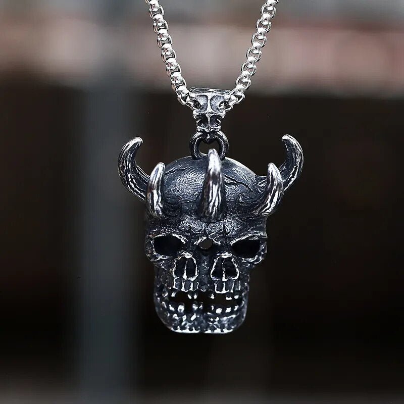 Conjoined Horned Twin Skulls Pendant - Chrome Cult