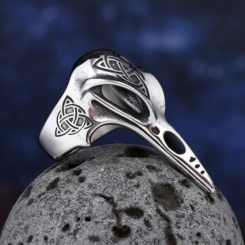 Corvid Skull Celtic Knot Ring - Chrome Cult