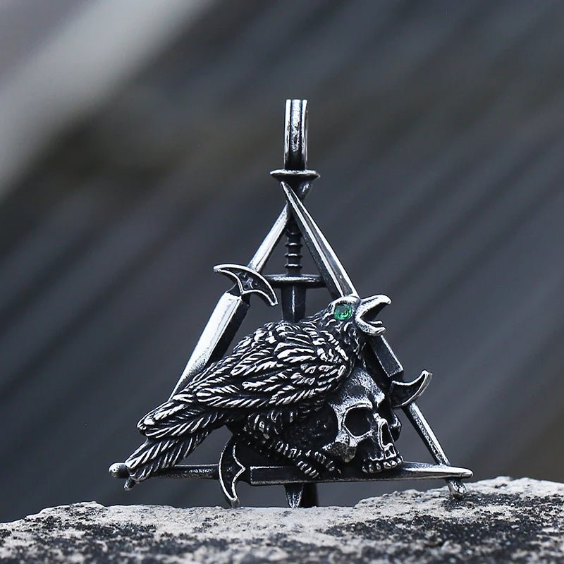 Corvus Corax Skull Pendant - Chrome Cult