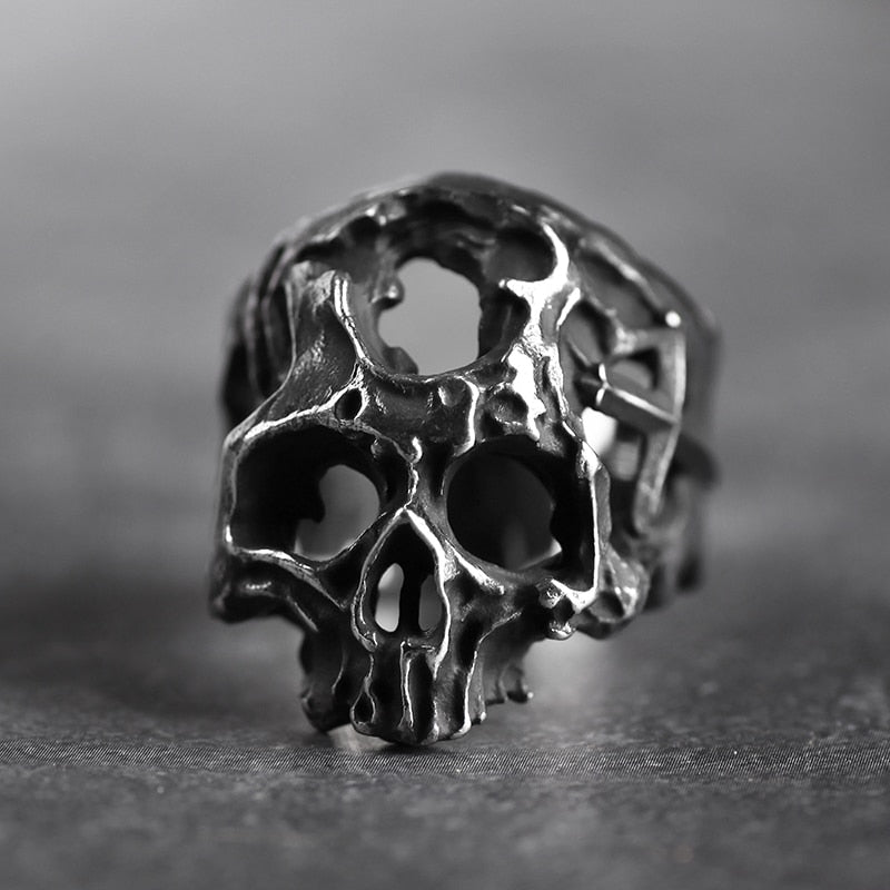 Cross Hollow Head Skull Ring
