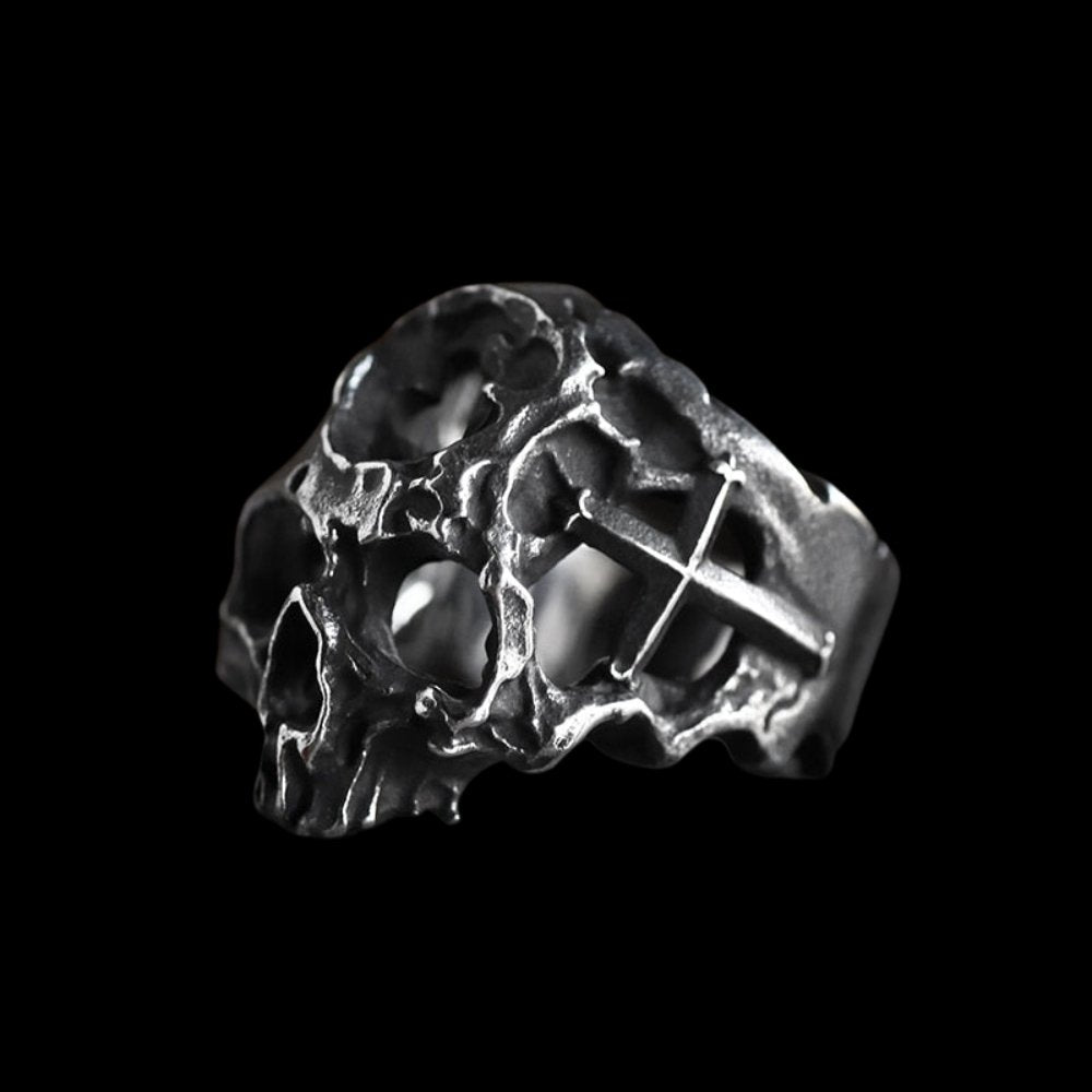 Cross Hollow Head Skull Ring - Chrome Cult