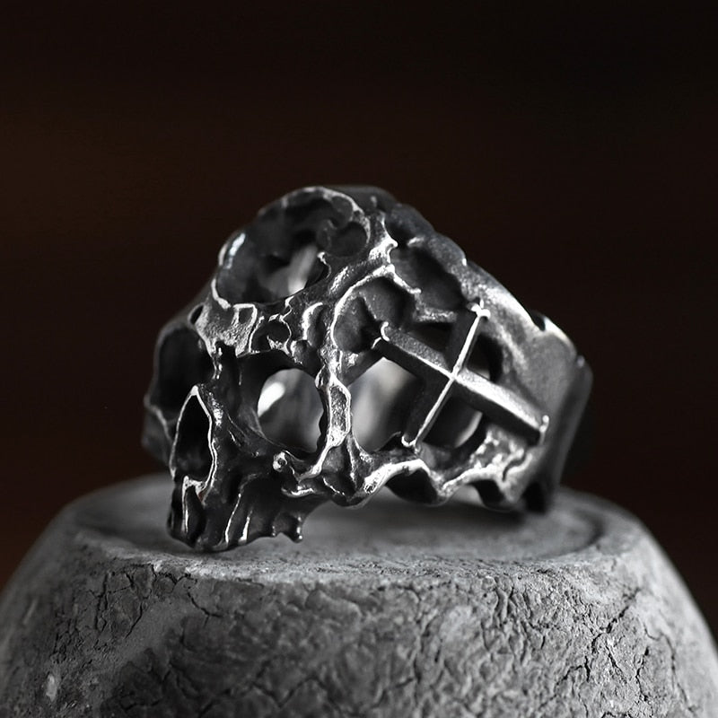 Cross Hollow Head Skull Ring