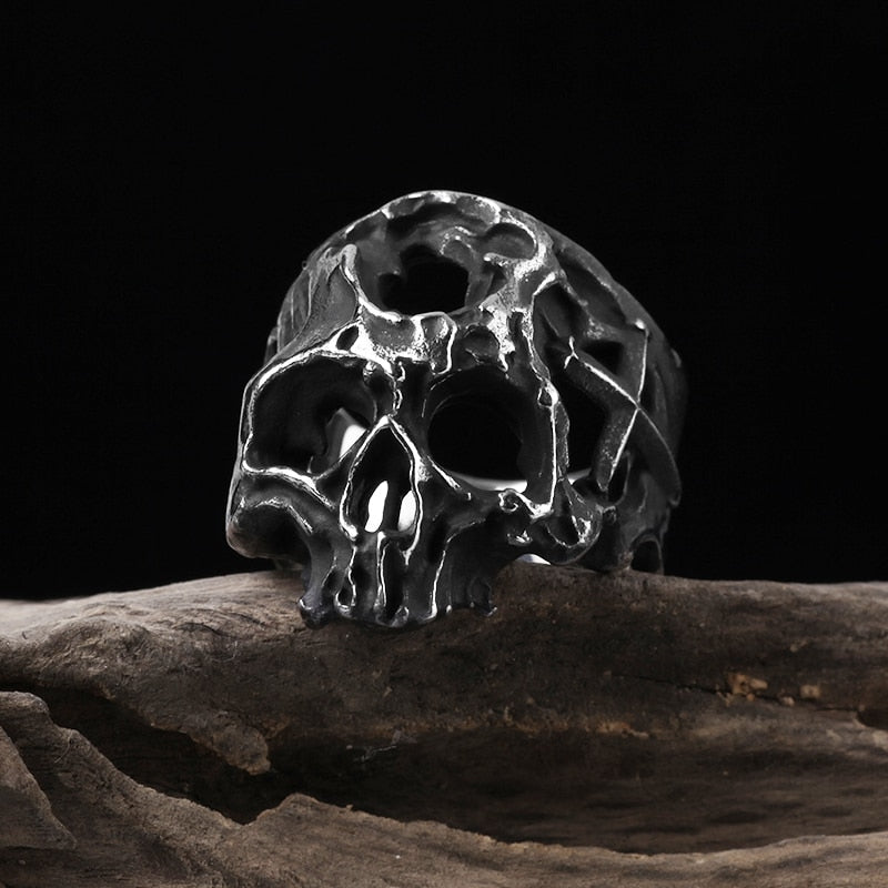 Cross Hollow Head Skull Ring