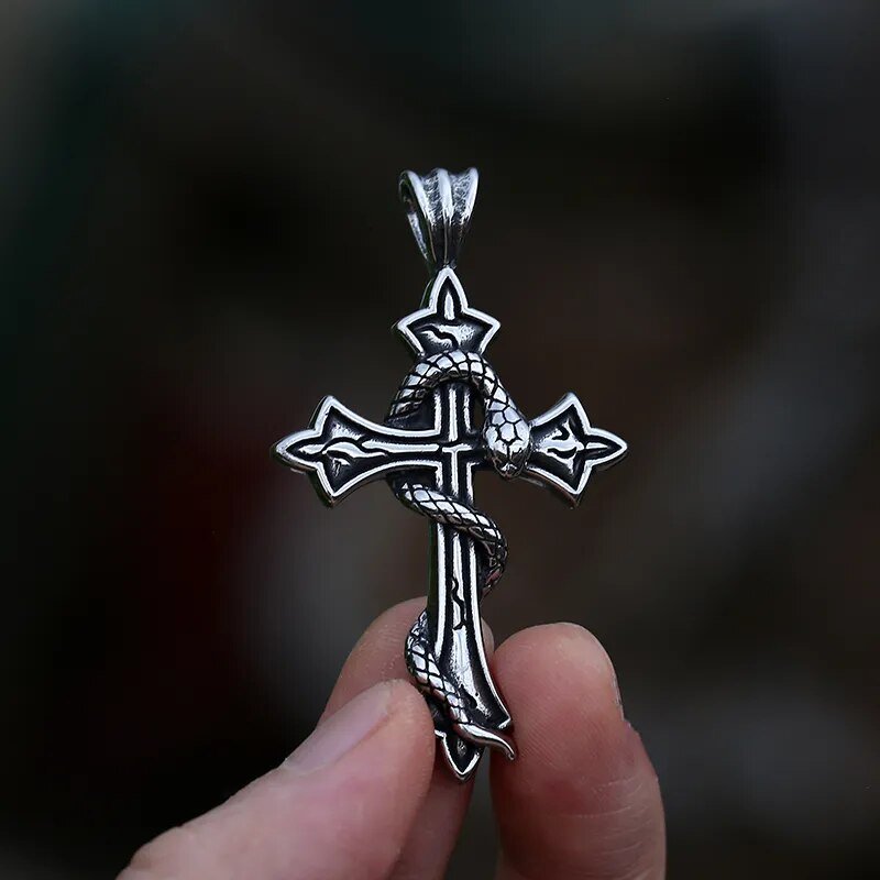 Cross Serpent Pendant - Chrome Cult