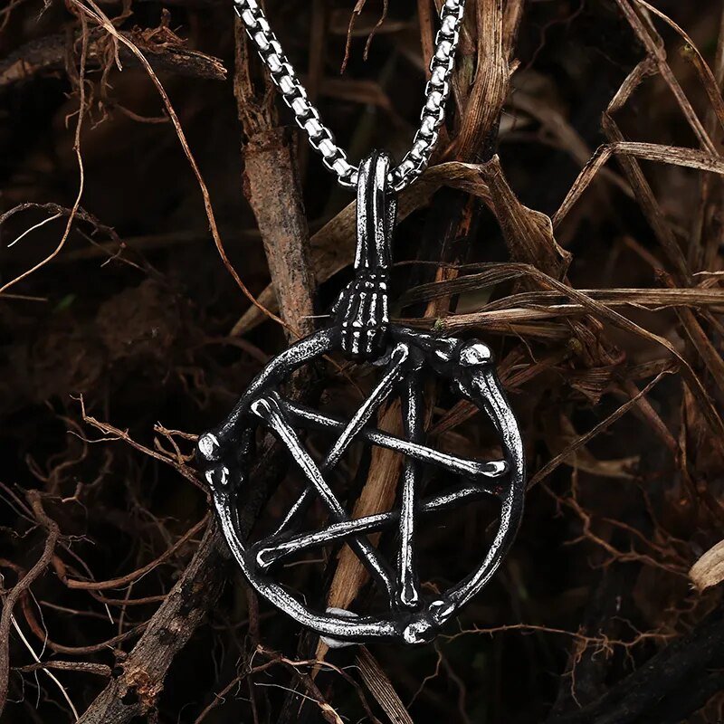 Dead Bones Pentagram Pendant - Chrome Cult