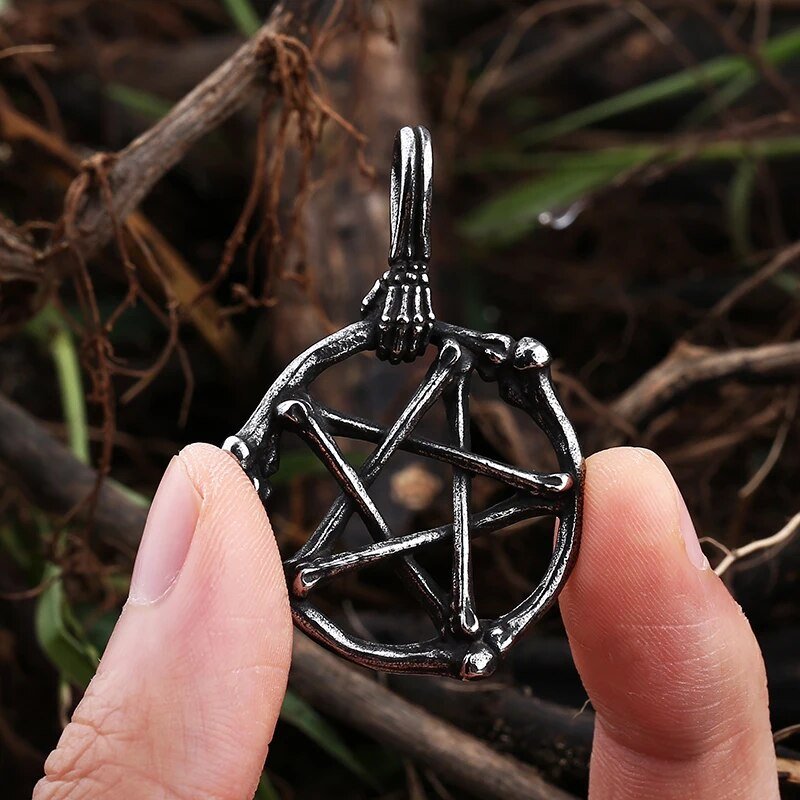 Dead Bones Pentagram Pendant - Chrome Cult