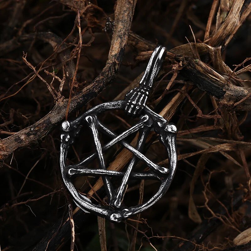 Dead Bones Pentagram Pendant - Chrome Cult