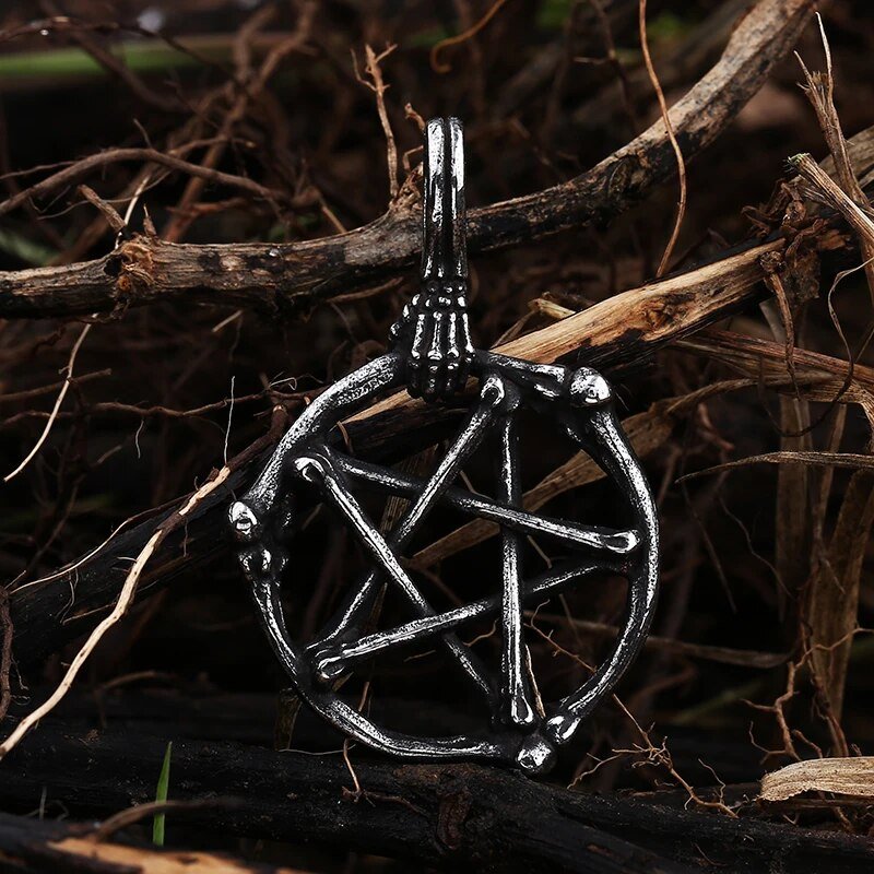 Dead Bones Pentagram Pendant - Chrome Cult