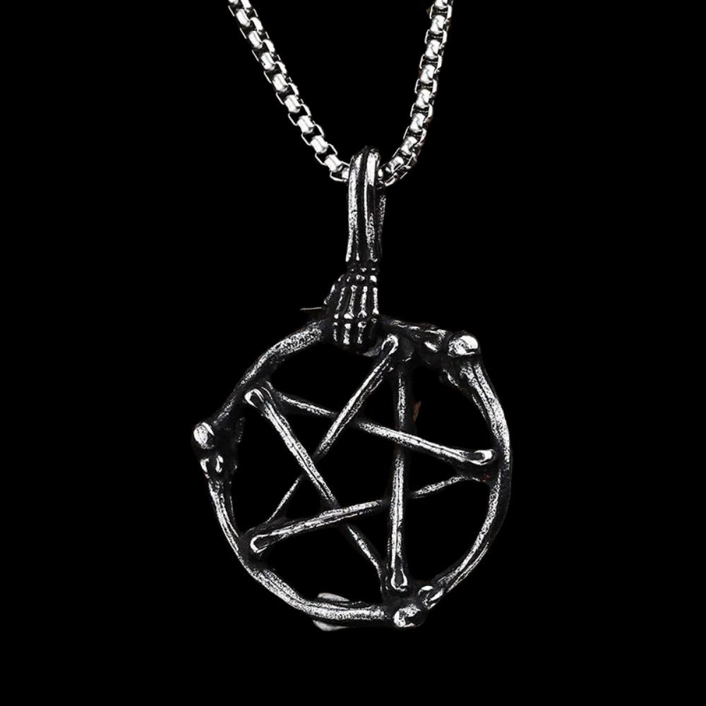 Dead Bones Pentagram Pendant - Chrome Cult