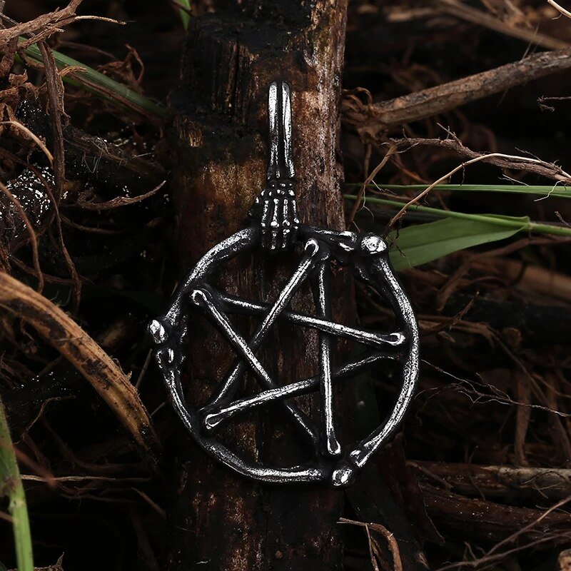 Dead Bones Pentagram Pendant - Chrome Cult